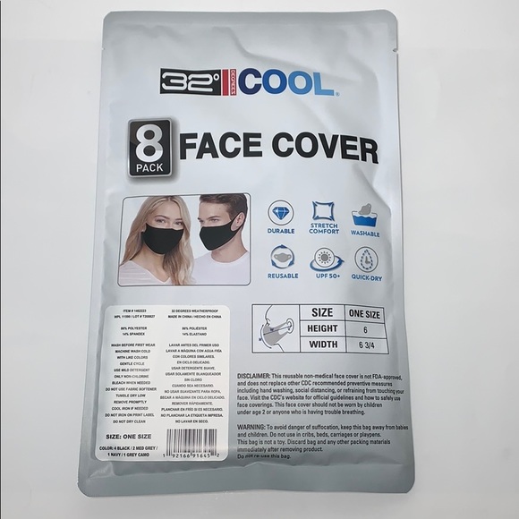 32 Degrees Cool Unisex Adult Face Masks, 8-Pack - Picture 13 of 16